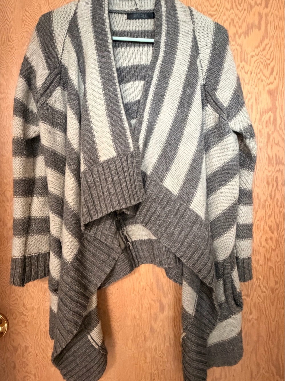 Striped Open-Front Draped Cardigan Sweater - Dark & Light Gray